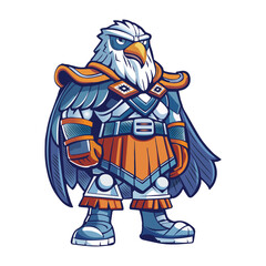 A flat style illustration showing a bird warrior 