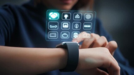 Futuristic Smartwatch Projection with Augmented Reality Interface - Metaverse Concept - Powered by Adobe