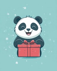 Cute panda illustration holding gift box
