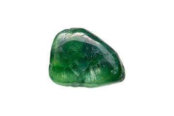 Green jade (jadeite) gemstone on white background (selective focus)