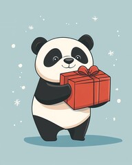 Cute panda illustration holding gift box
