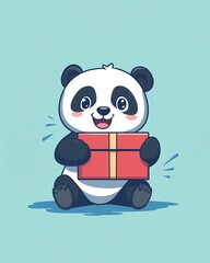 Cute panda illustration holding gift box
