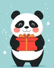 Cute panda illustration holding gift box
