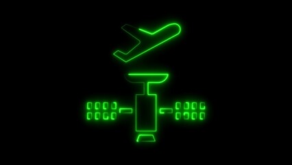 Futuristic neon green airplane and satellite technology representing modern communication concepts