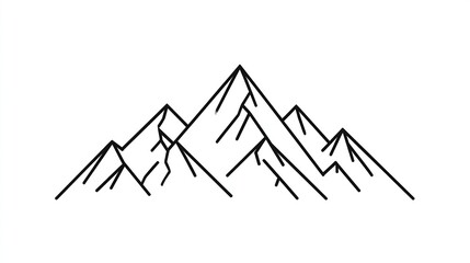 Minimalist line art depiction of a mountain range, showcasing several peaks and valleys with clean, simple lines against a white background