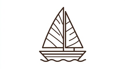 Simple line drawing of a sailboat on water;  single mast, triangular sail with detailed lines, small hull, wavy waterline.  Clean, minimalist style