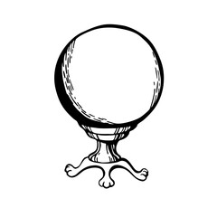 A magic ball on a stand with cat-paw feet. Vector illustration for cards, invitations, stickers, notepads, notebooks, and albums.