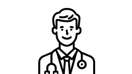 Line art of a smiling male doctor