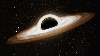 Stellar Black Hole With Glowing Disk in Deep Space.