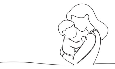 Mother holding baby in one line art