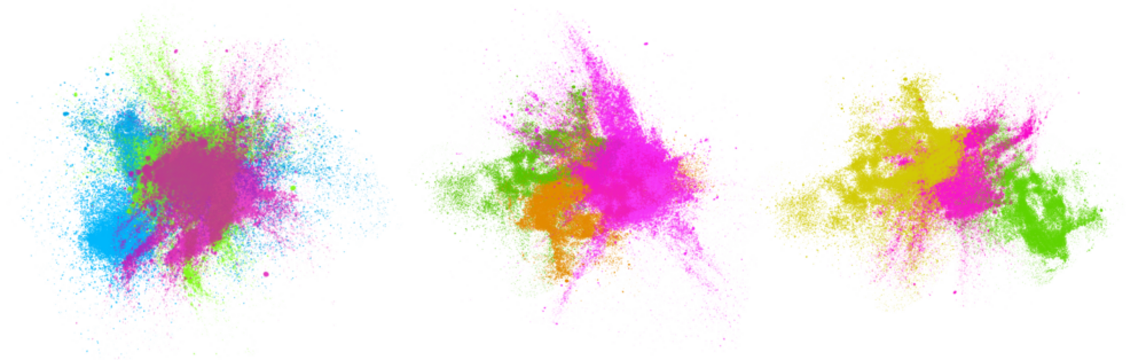 Vibrant powder bursts capture festive energy at a celebration event