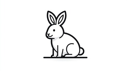 Obraz premium Simple black outline drawing of a seated white rabbit