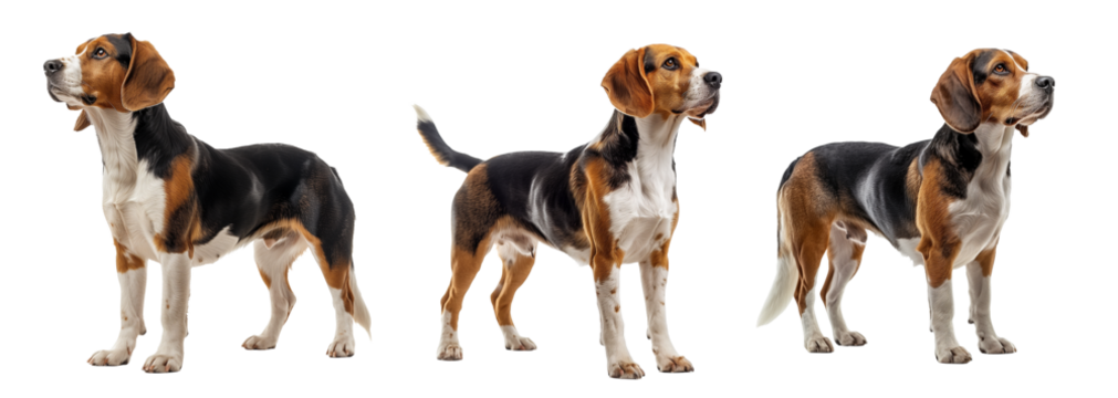 Set of Beagle Dog Isolated on Transparent Background. PNG.