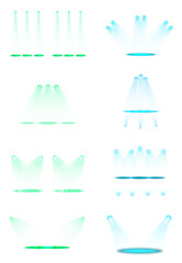 Colorful light beams creating artistic patterns over a white background