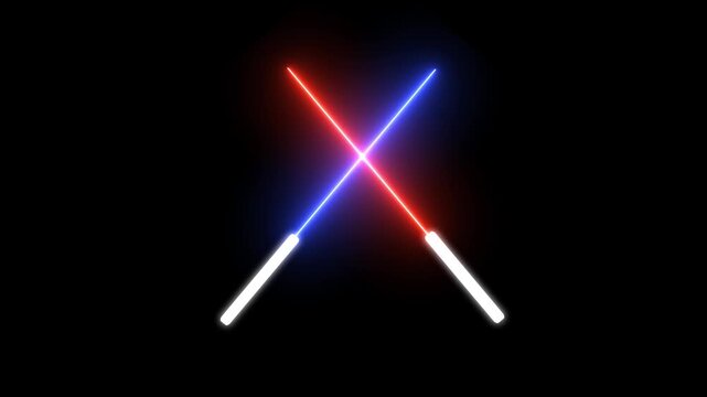 Neon laser saber fight, glowing futuristic sword duel, fantasy sci fi weapon animation, vibrant light energy clash