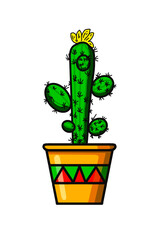 Cartoon style cactus in the pot illustration