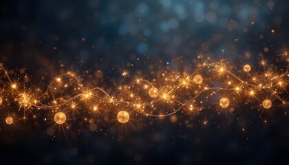 Fototapeta premium Christmas Warm Gold Garland Lights Over Dark Glittering Background