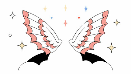 Large wings made of sparkling light particles with fantasy style and soft pastel colors