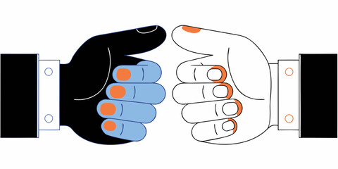 Stylized hands pointing at each other with contrasting colors and minimal design