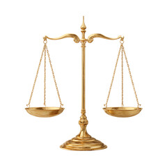 Golden balance scales of justice isolated on transparent background