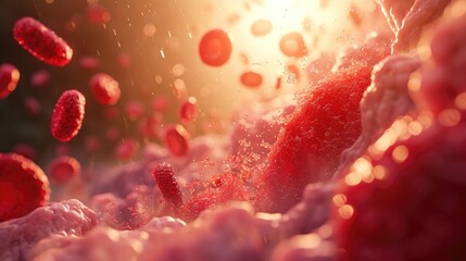 Red blood cells flowing dynamically within a blood vessel