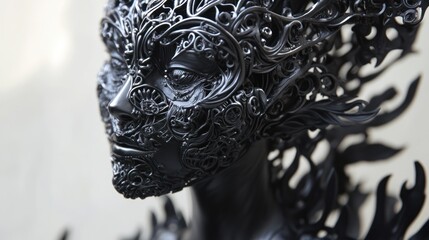 Intricate Black Sculpture: A 3D-Printed Masterpiece of Ornate Detail
