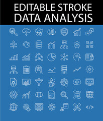 Data analysis line icon set. Data, database, optimization, processing and retrieval of digital data, server and storage. Outline icon in linear style. Vector collection. 