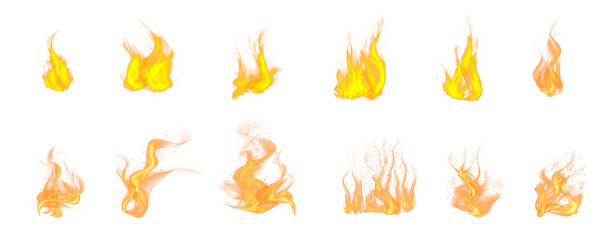 Various flame designs showcasing vibrant colors and different shapes