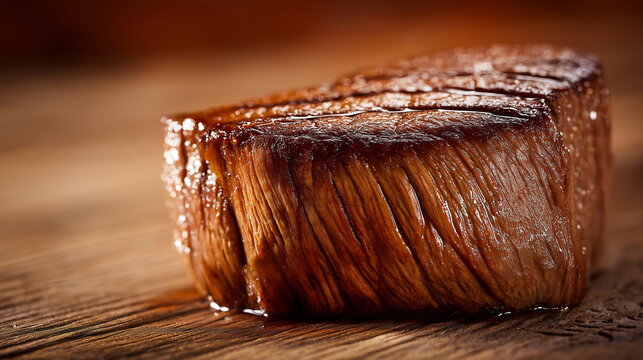 ribeye. Juicy fillet steak with perfect grill marks, showcasing rich textures under warm lighting. menu design, packaging mockups, designed for culinary blogs and recipe cards for restaurants.