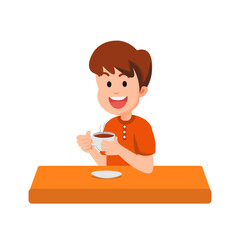 Cute little boy holding a warm cup of tea