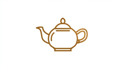 A simple line drawing of a classic teapot, golden brown, features a rounded body, a curved spout, a handle, and a small lid.  The image is minimalist and clean, set against a white background