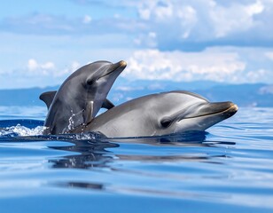 Two playful dolphins in turquoise water