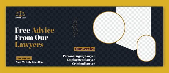 Justice and law firm Facebook cover and banner template design isolated on white background 