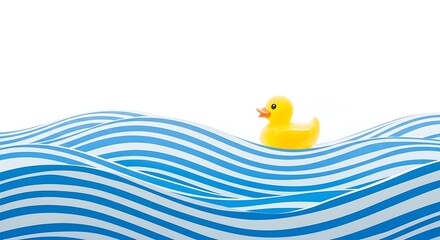 Cheerful Rubber Duck Floating on Blue Waves - A Whimsical Isolated Image