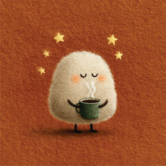 Cozy Fluffy Character With Coffee