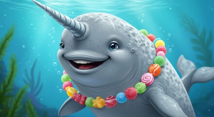 Cute narwhal underwater