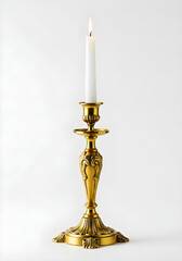 Classic Golden Candlestick with White Taper Candle &ndash; Tempat Lilin Emas Klasik dengan Lilin Putih Panjang
