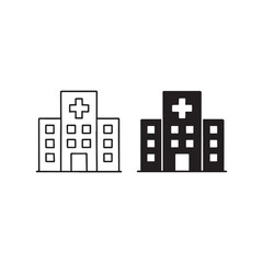 Hospital Building Icon in Outline and Solid Medical Design
