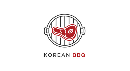 Korean BBQ logo: Line art of steak on grill.