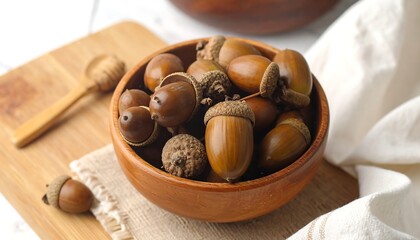 Acorns in a wooden bowl