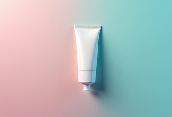 White cosmetic tube cream skincare beauty cosmetic product gradient background top view
