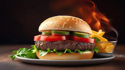 Juicy burger fast food sandwich restaurant advertising concept