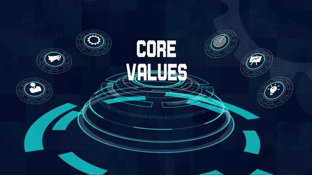 Core values idea, futuristic organizational principles, modern workplace ethics and business development