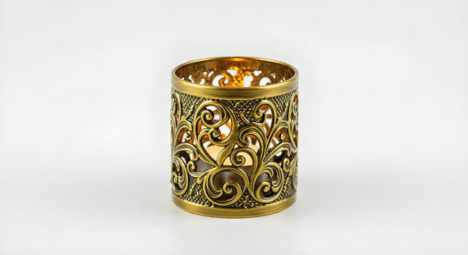 Ornate Gold Candle Holder with Floral Pattern &ndash; Tempat Lilin Emas Ukir Motif Bunga