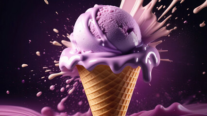 Sweet ice cream colorful cone splash template food banner