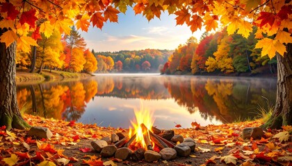 camp fire in the forest:outdoor