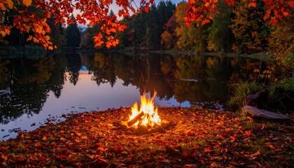 camp fire in the forest:outdoor