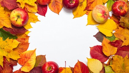 autumn leaves and apples：autumn leaves frame