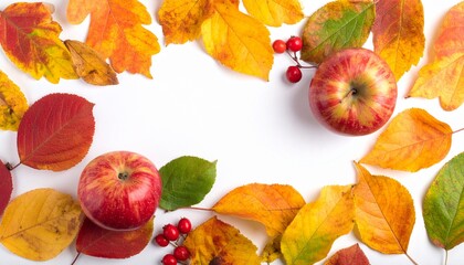 autumn leaves and apples：autumn leaves frame