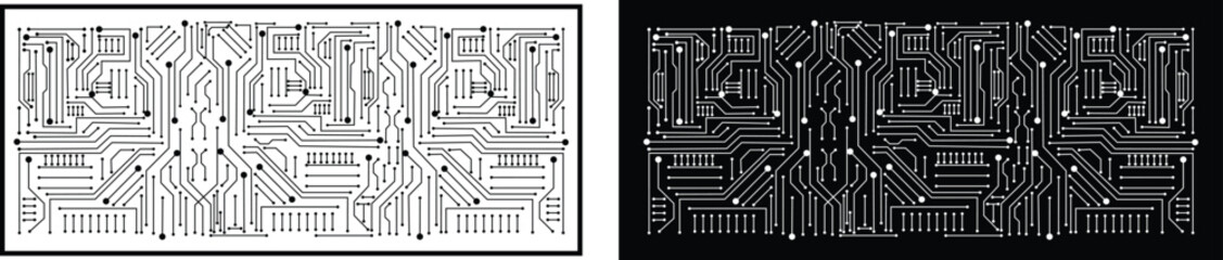 Circuit Board Pattern Icon Set Black Flat and Line Style PCB Symbol Collection Group of Microchip, Processor, Electronic, Semiconductor, Technology, Digital Hardware Vector